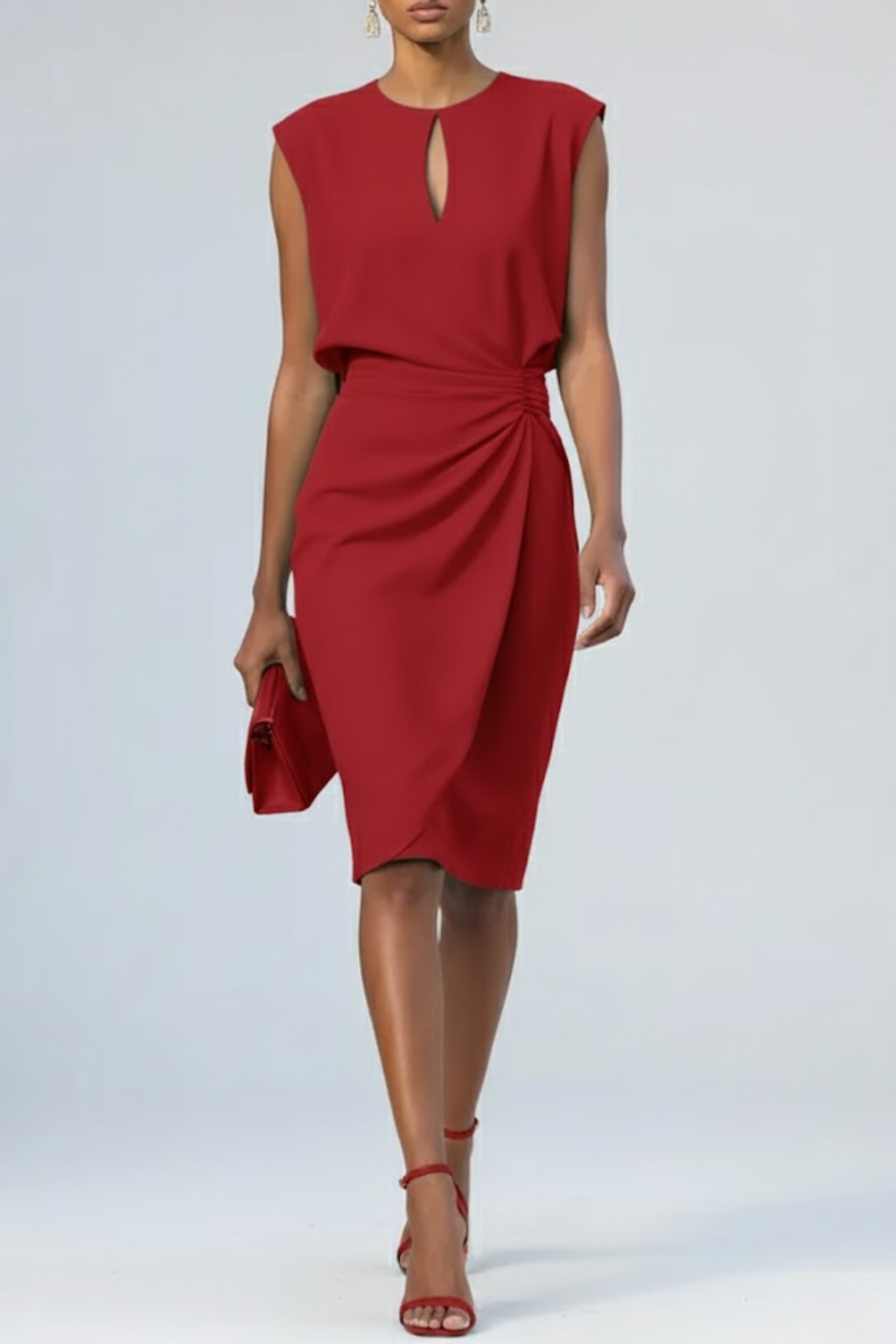 Women's Violet Ruched Midi Dress With Keyhole Neck