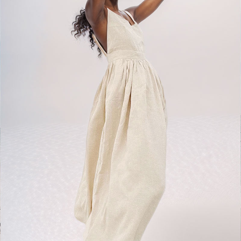 Women's V-Neck Midi Dress With Open Back And Side Slit