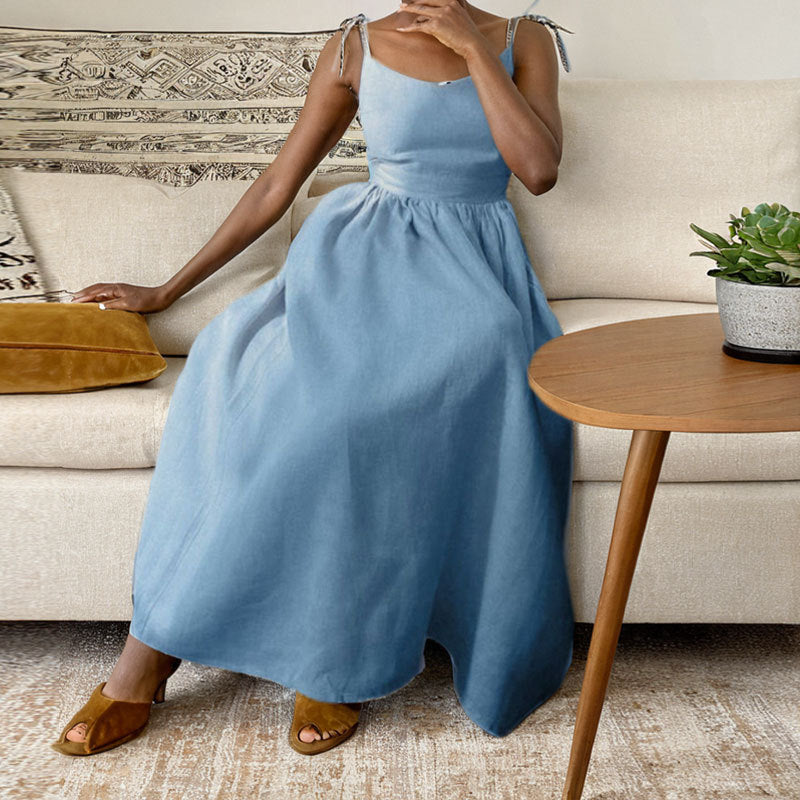 Women's V-Neck Midi Dress With Open Back And Side Slit