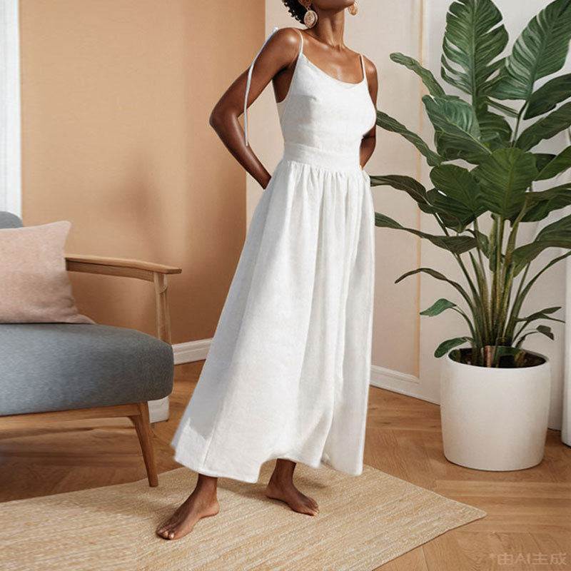 Women's V-Neck Midi Dress With Open Back And Side Slit