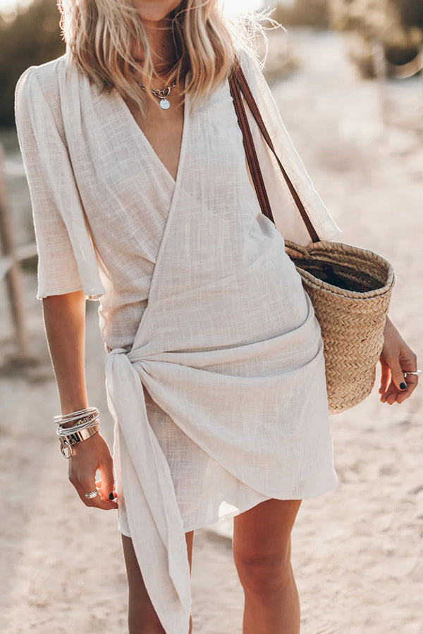 Women's Wrap Mini Dress With Asymmetrical Hem