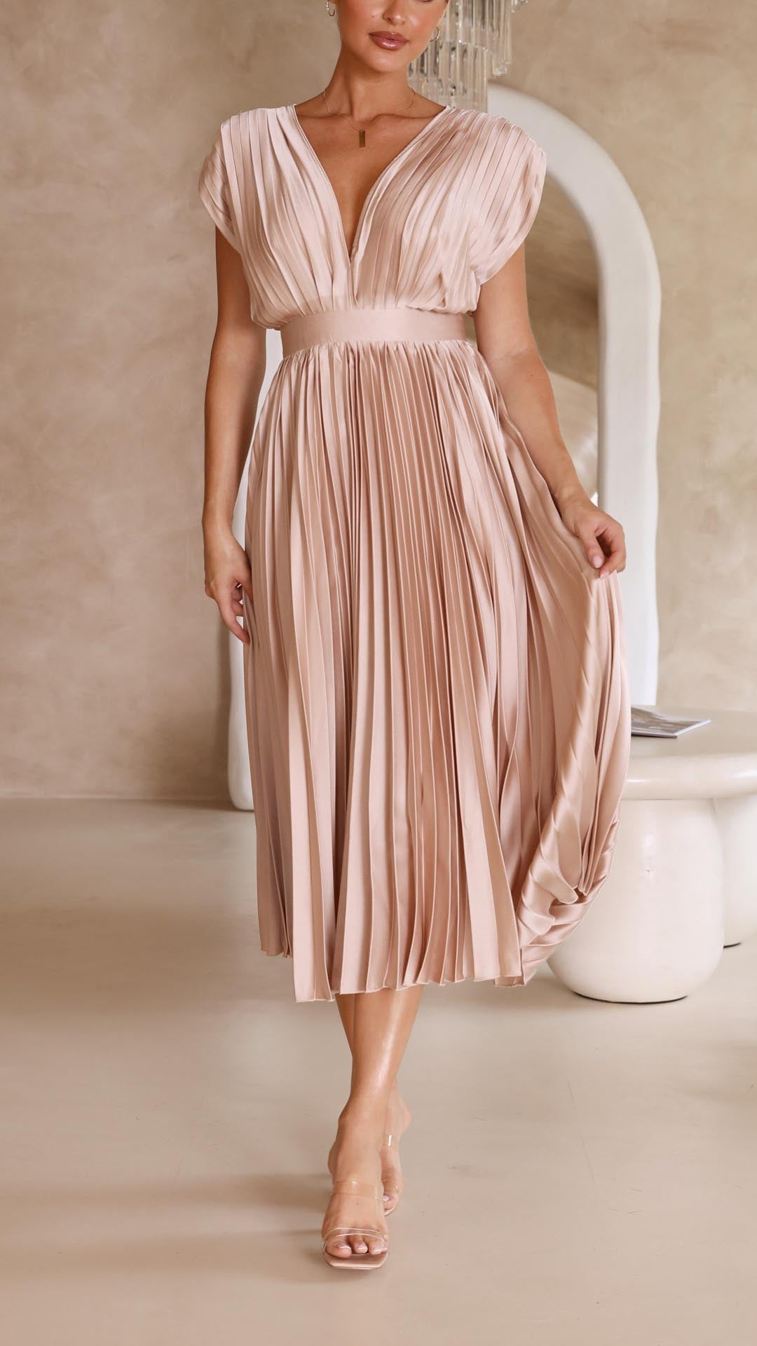 Women's V-Neck Fit-and-Flare Midi Dress