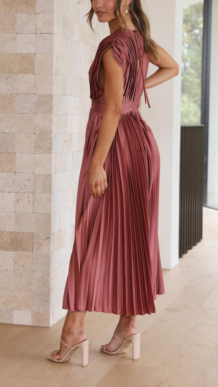 Women's V-Neck Fit-and-Flare Midi Dress