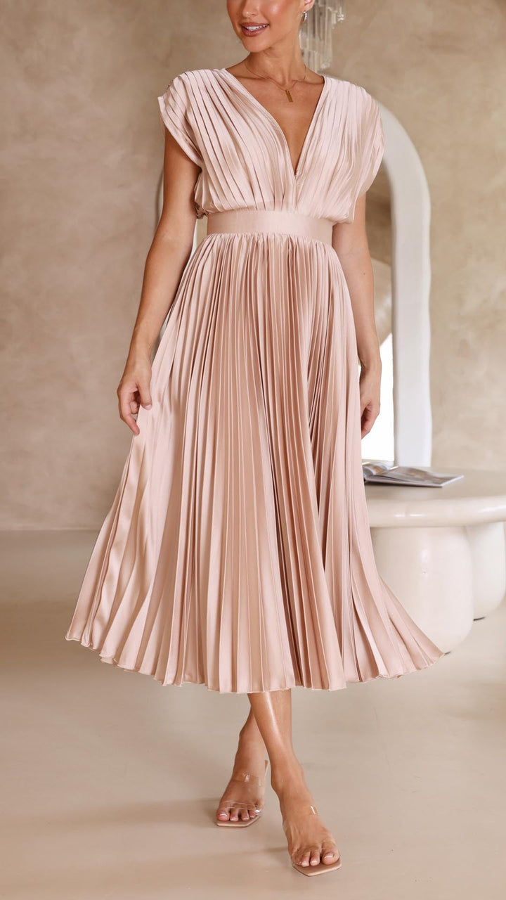 Women's V-Neck Fit-and-Flare Midi Dress