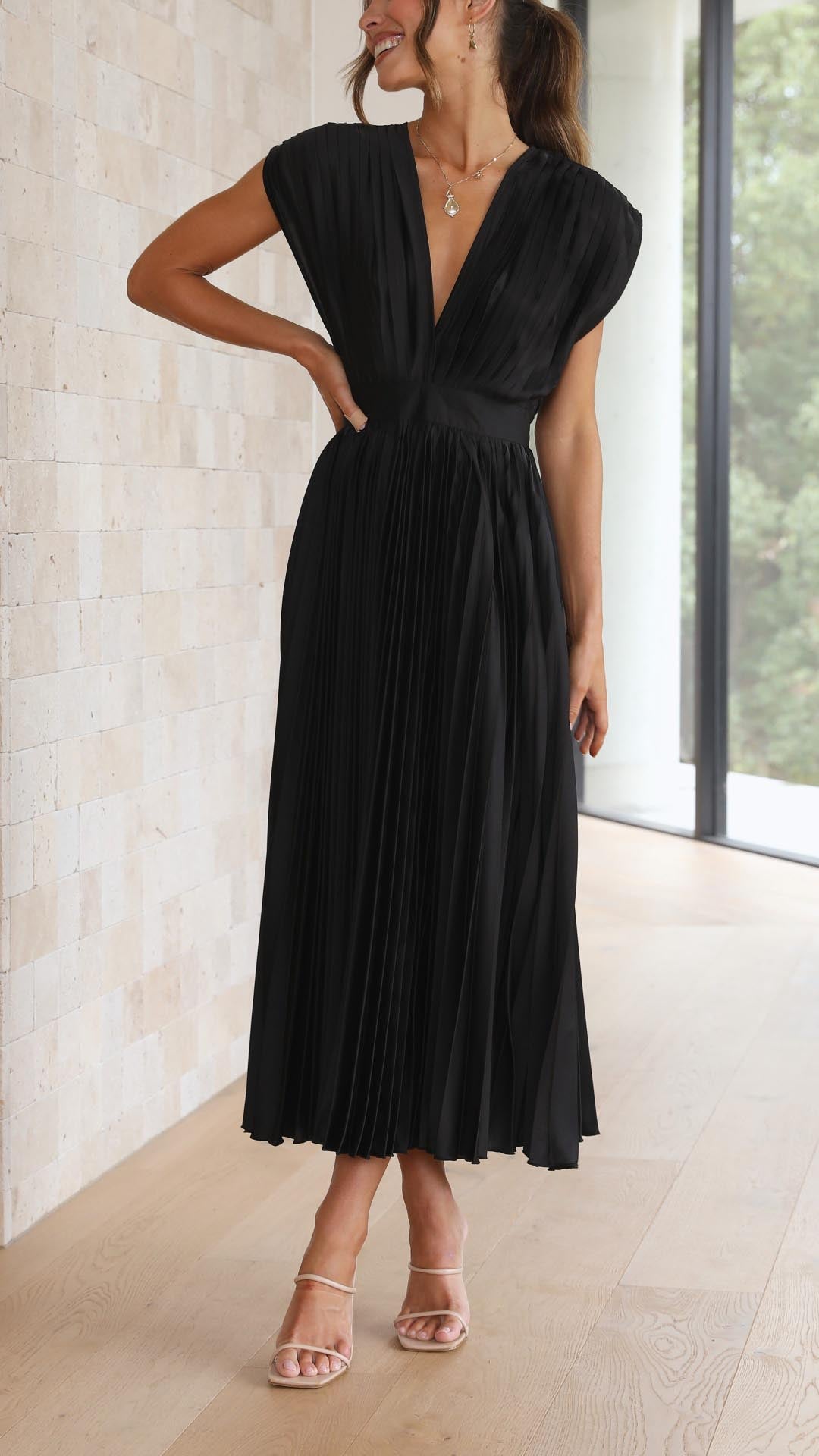 Women's V-Neck Fit-and-Flare Midi Dress