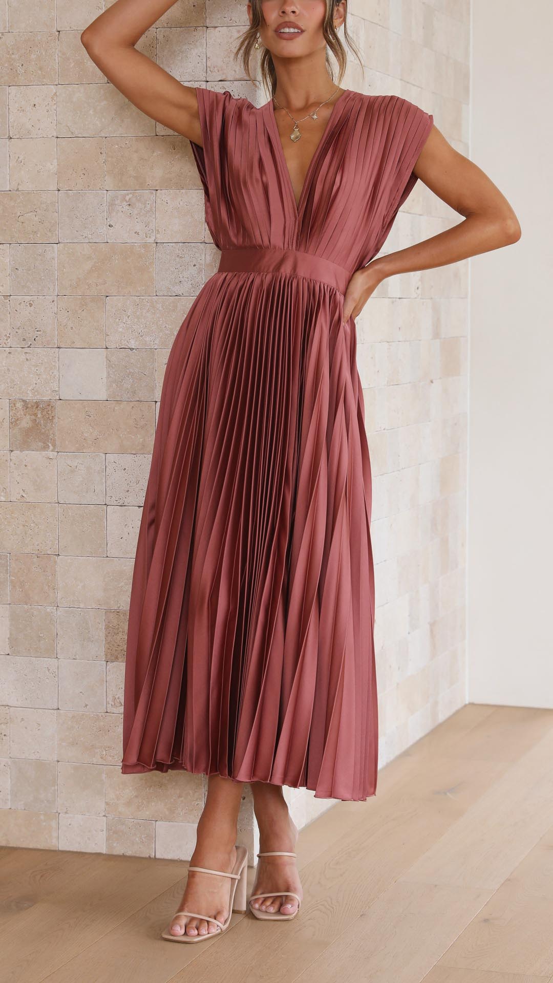 Women's V-Neck Fit-and-Flare Midi Dress