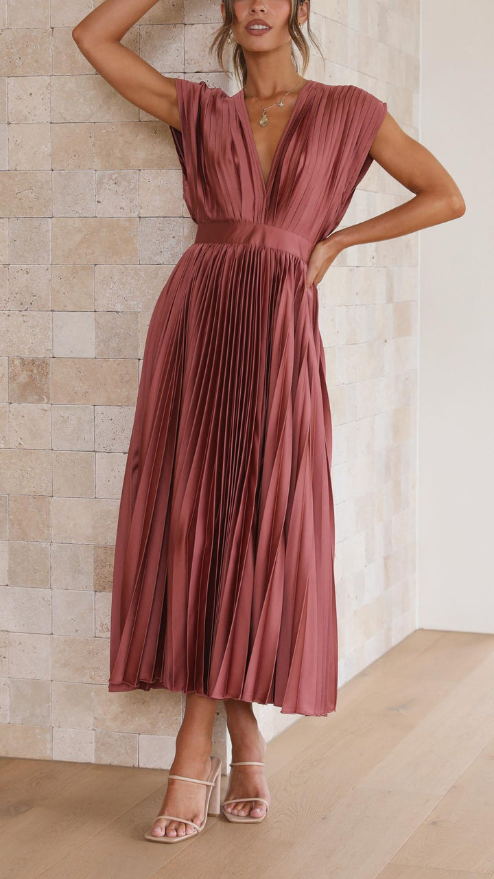 Women's V-Neck Fit-and-Flare Midi Dress