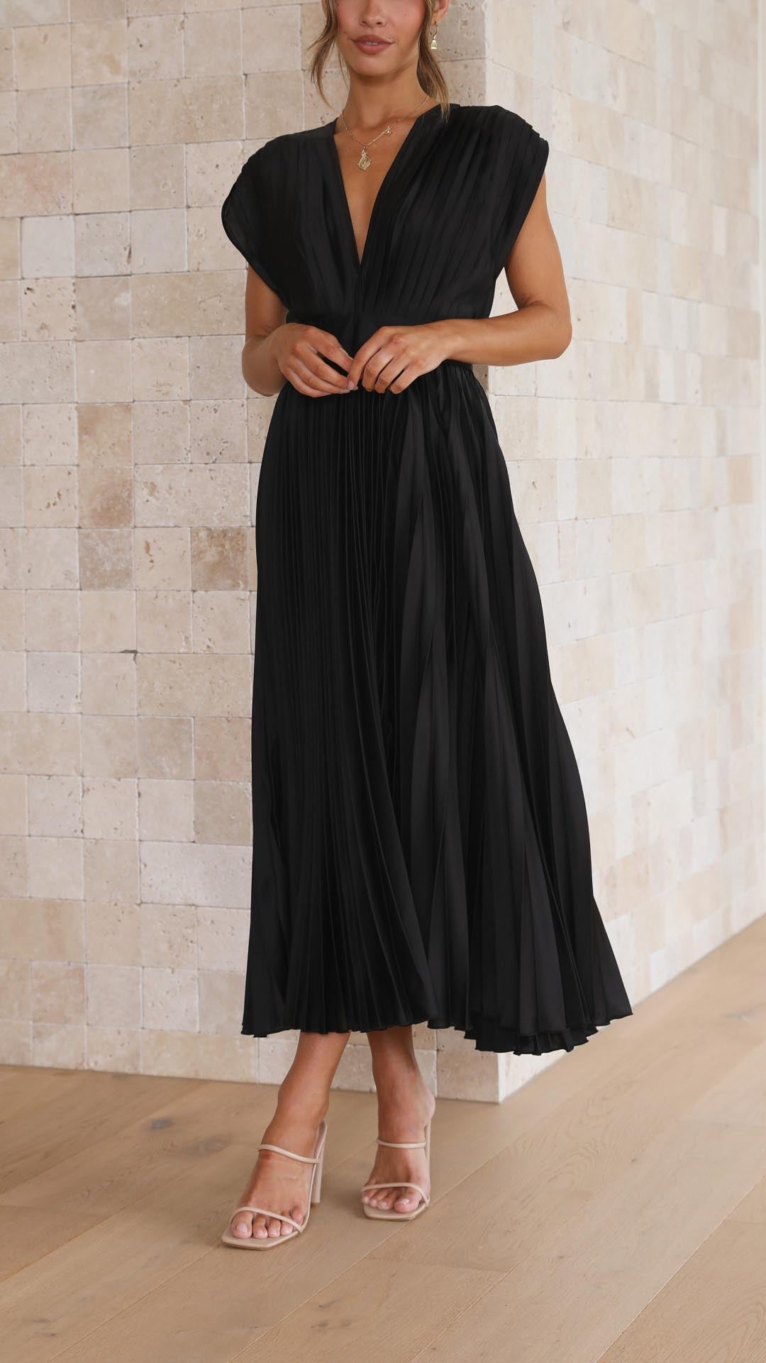 Women's V-Neck Fit-and-Flare Midi Dress
