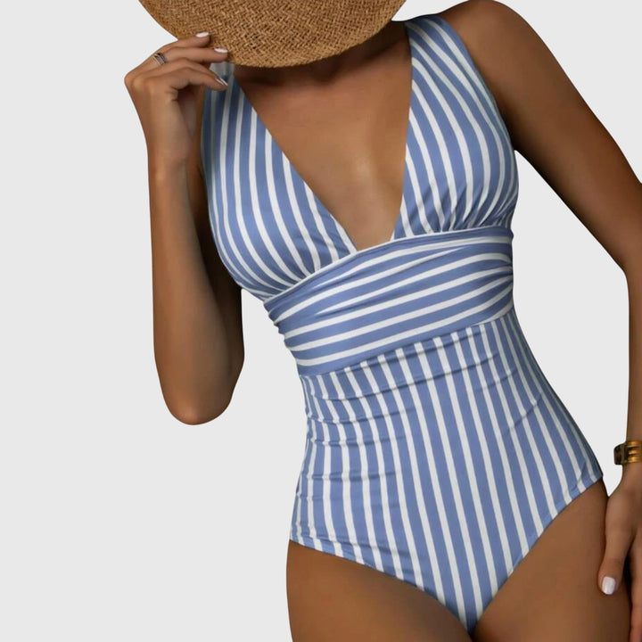 Women's Striped V-Neck One-Piece Swimsuit