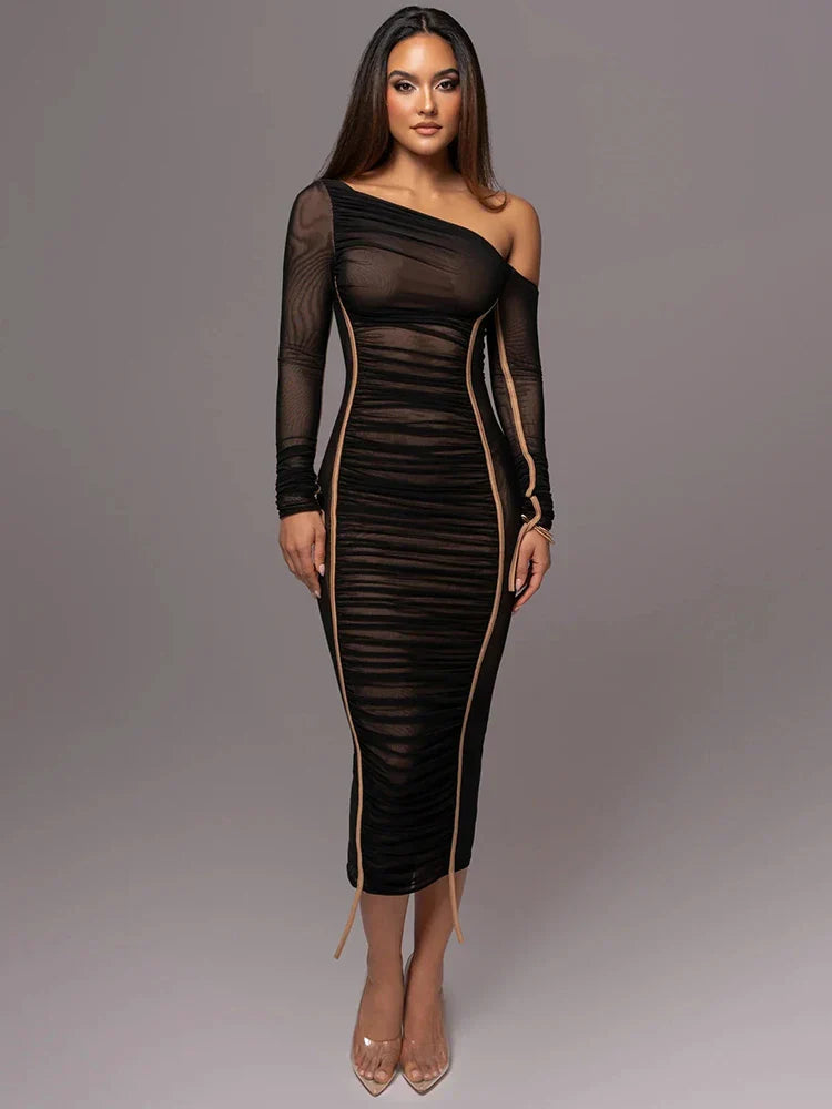 Women's One-Shoulder Bodycon Midi Dress