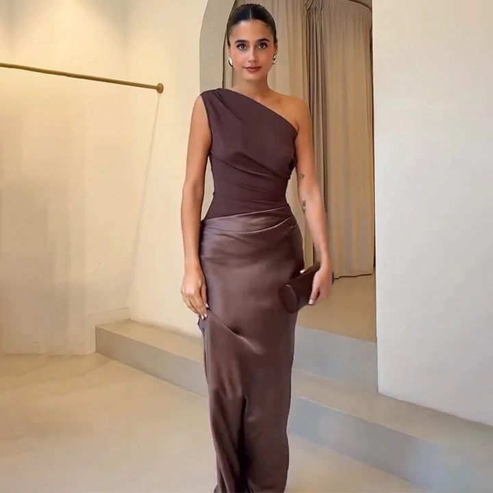 Women's Asymmetric Draped Maxi Dress