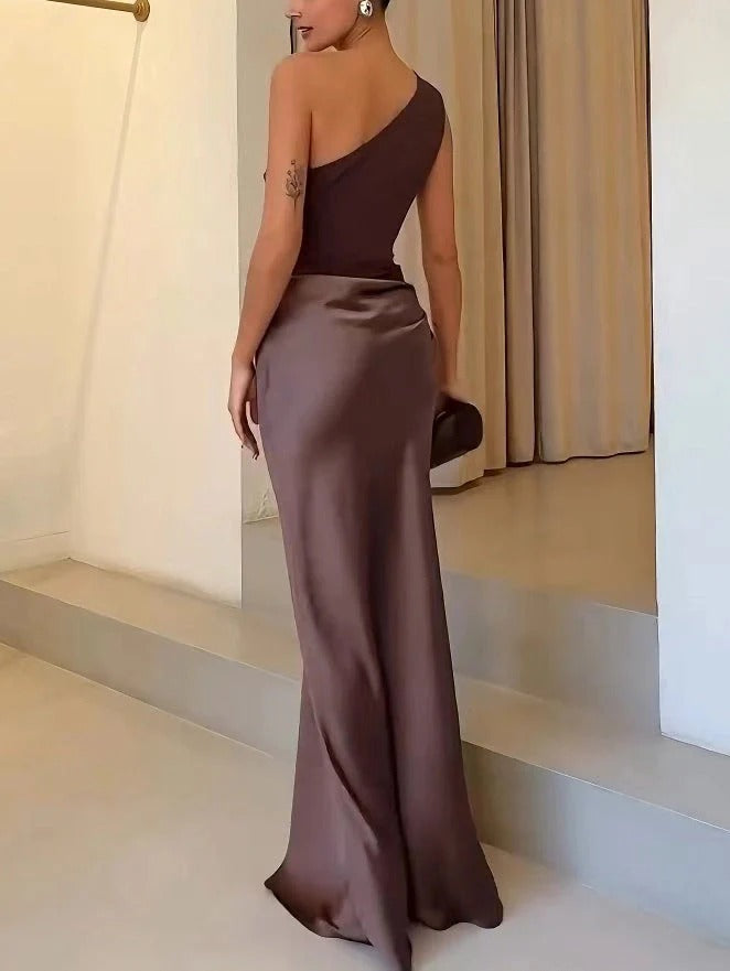 Women's Asymmetric Draped Maxi Dress