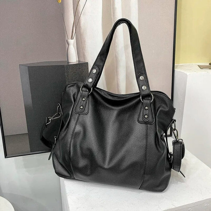Large Black Studded Shoulder Tote Bag Faux Leather Hobo - Schwarz