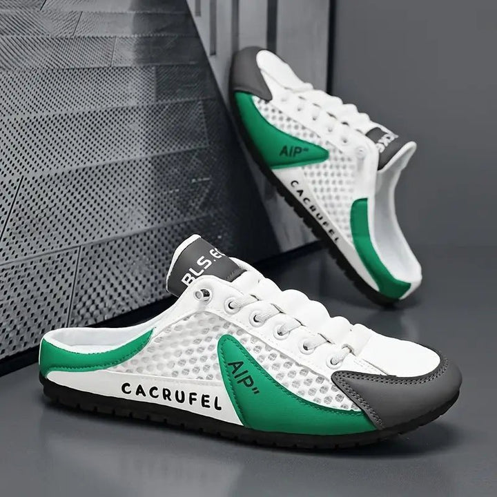 Men's Backless Lace-Up Half-Shoe Slip-On Sneaker Mules - Green