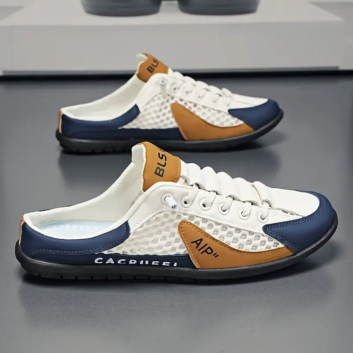 Men's Backless Lace-Up Half-Shoe Slip-On Sneaker Mules - Beige