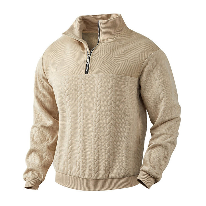 Men's Cable Knit Sweater Quarter-Zip Pullover - Beige