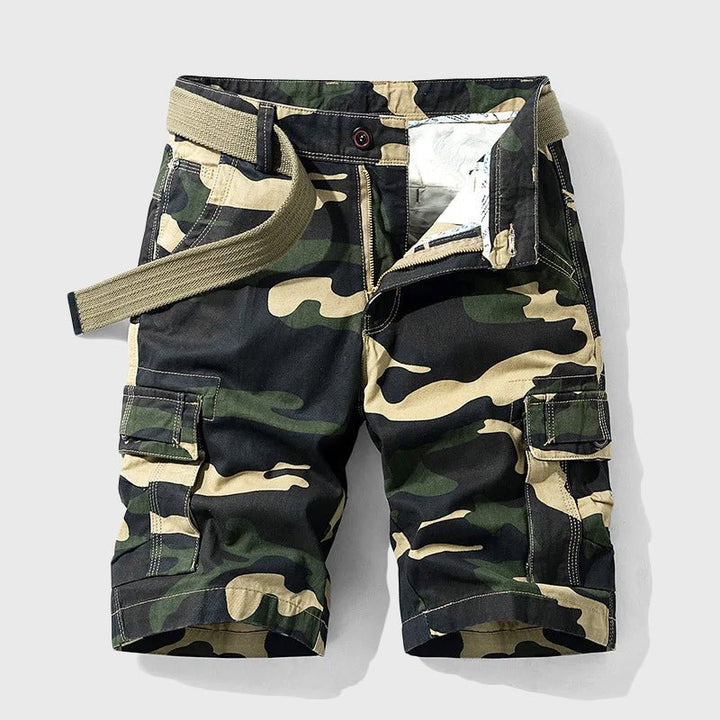 Men's Camouflage Knee-Length Belted Cargo Shorts - Green