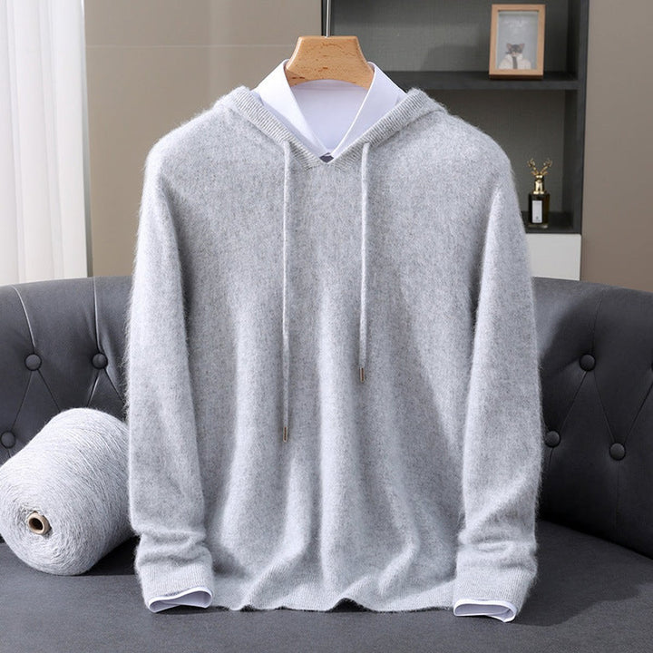 Men's Cashmere Hooded Pullover Knit Sweater - Gray