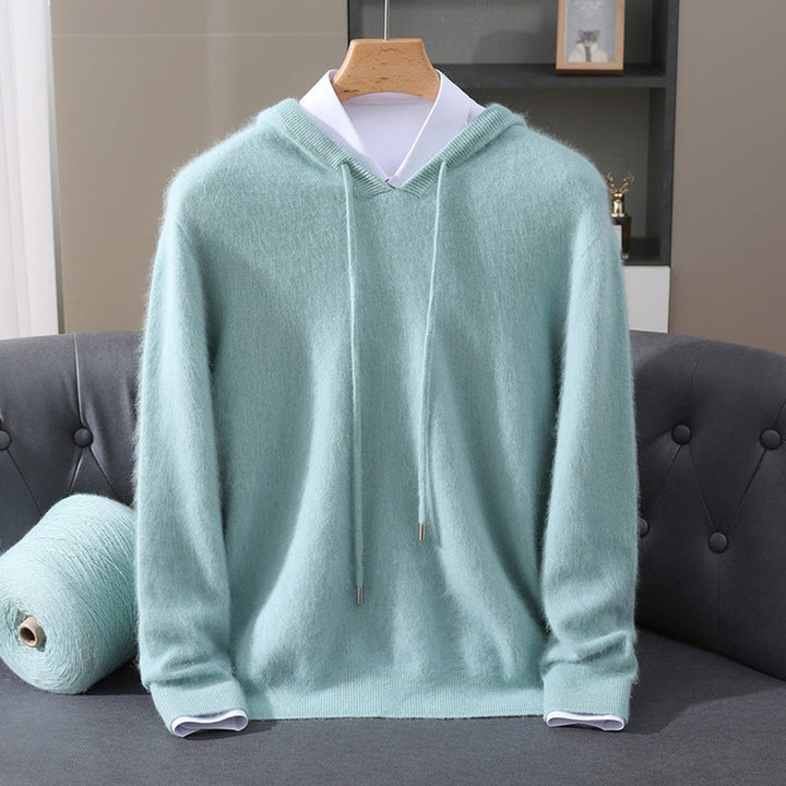 Men's Cashmere Hooded Pullover Knit Sweater - Teal