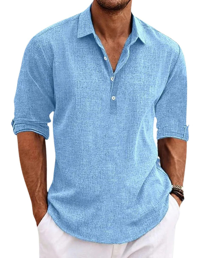 Men's Casual Linen-Look Long-Sleeve Henley Button Shirt