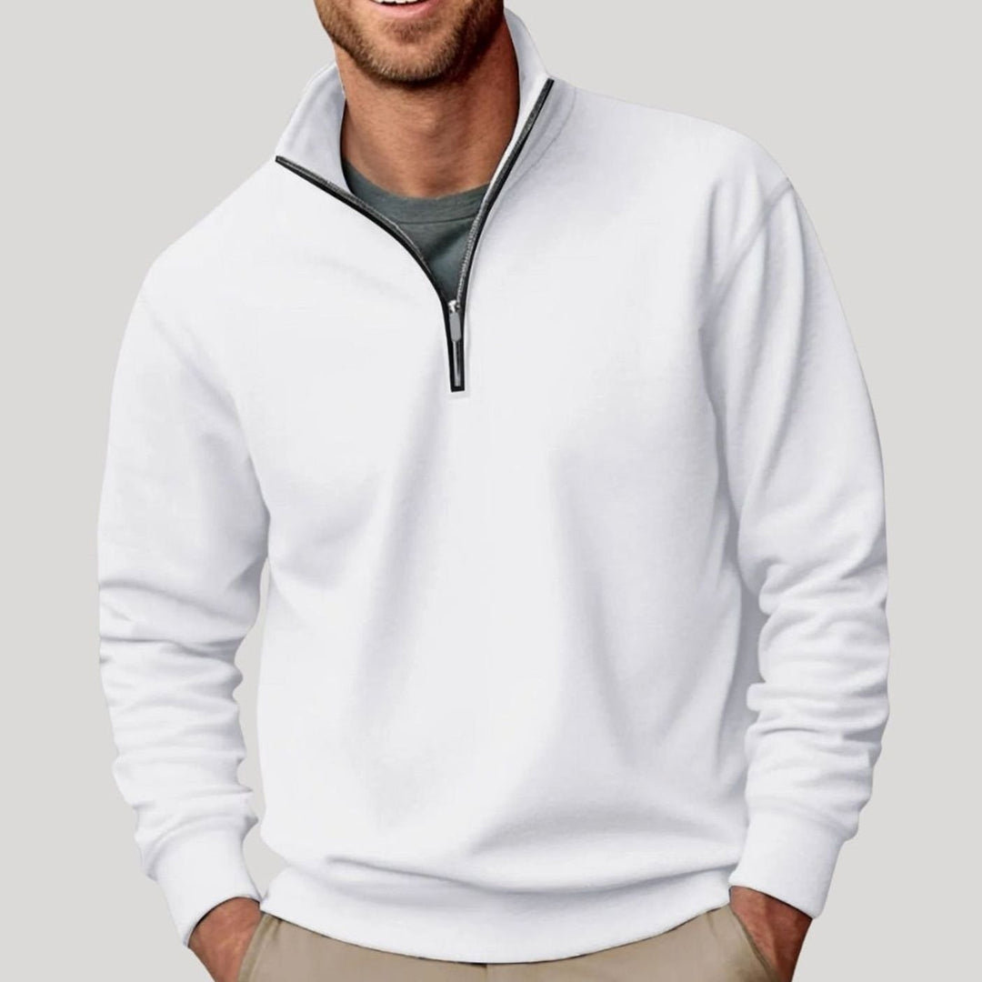 Men's Casual Quarter-Zip Collar Sweatshirt Relaxed Fit Pullover - White