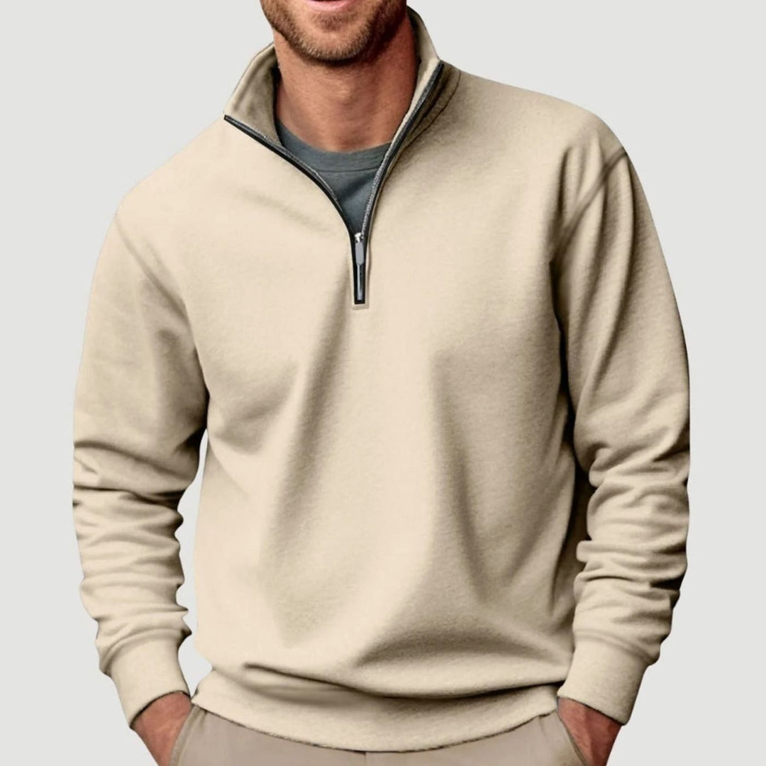 Men's Casual Quarter-Zip Collar Sweatshirt Relaxed Fit Pullover - Beige