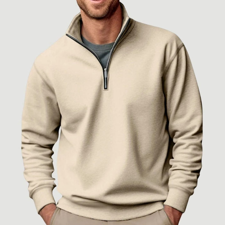 Men's Casual Quarter-Zip Collar Sweatshirt Relaxed Fit Pullover - Beige