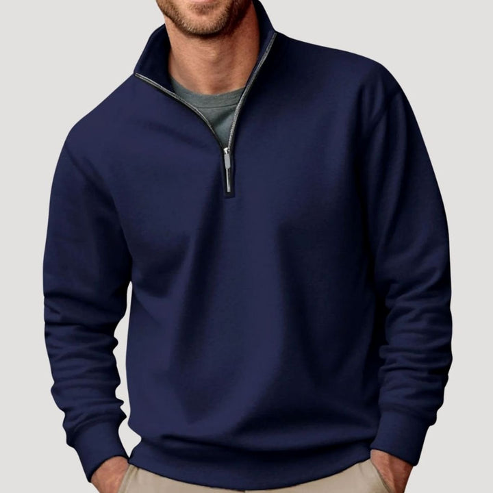 Men's Casual Quarter-Zip Collar Sweatshirt Relaxed Fit Pullover - Navy