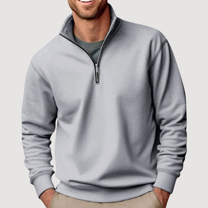Men's Casual Quarter-Zip Collar Sweatshirt Relaxed Fit Pullover - Grey