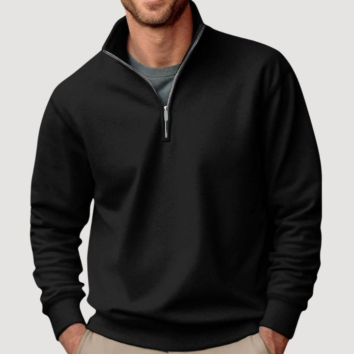 Men's Casual Quarter-Zip Collar Sweatshirt Relaxed Fit Pullover - Black