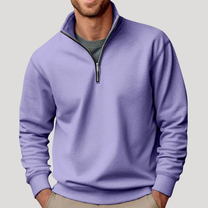 Men's Casual Quarter-Zip Collar Sweatshirt Relaxed Fit Pullover - Purple