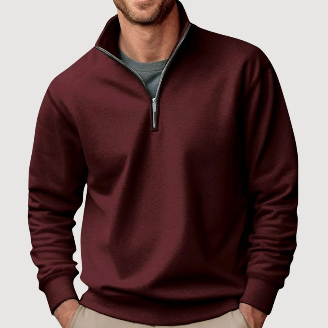 Men's Casual Quarter-Zip Collar Sweatshirt Relaxed Fit Pullover - Brown