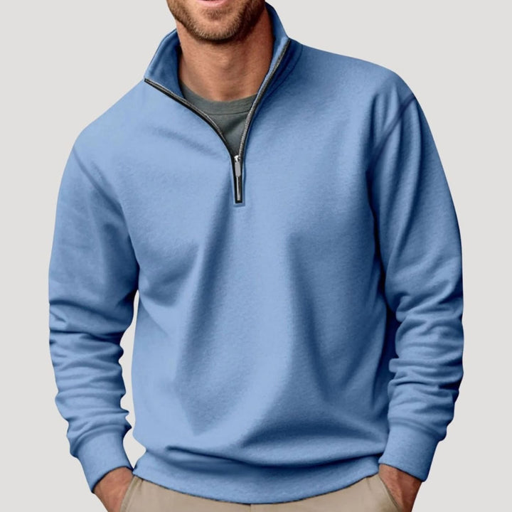 Men's Casual Quarter-Zip Collar Sweatshirt Relaxed Fit Pullover - Blue