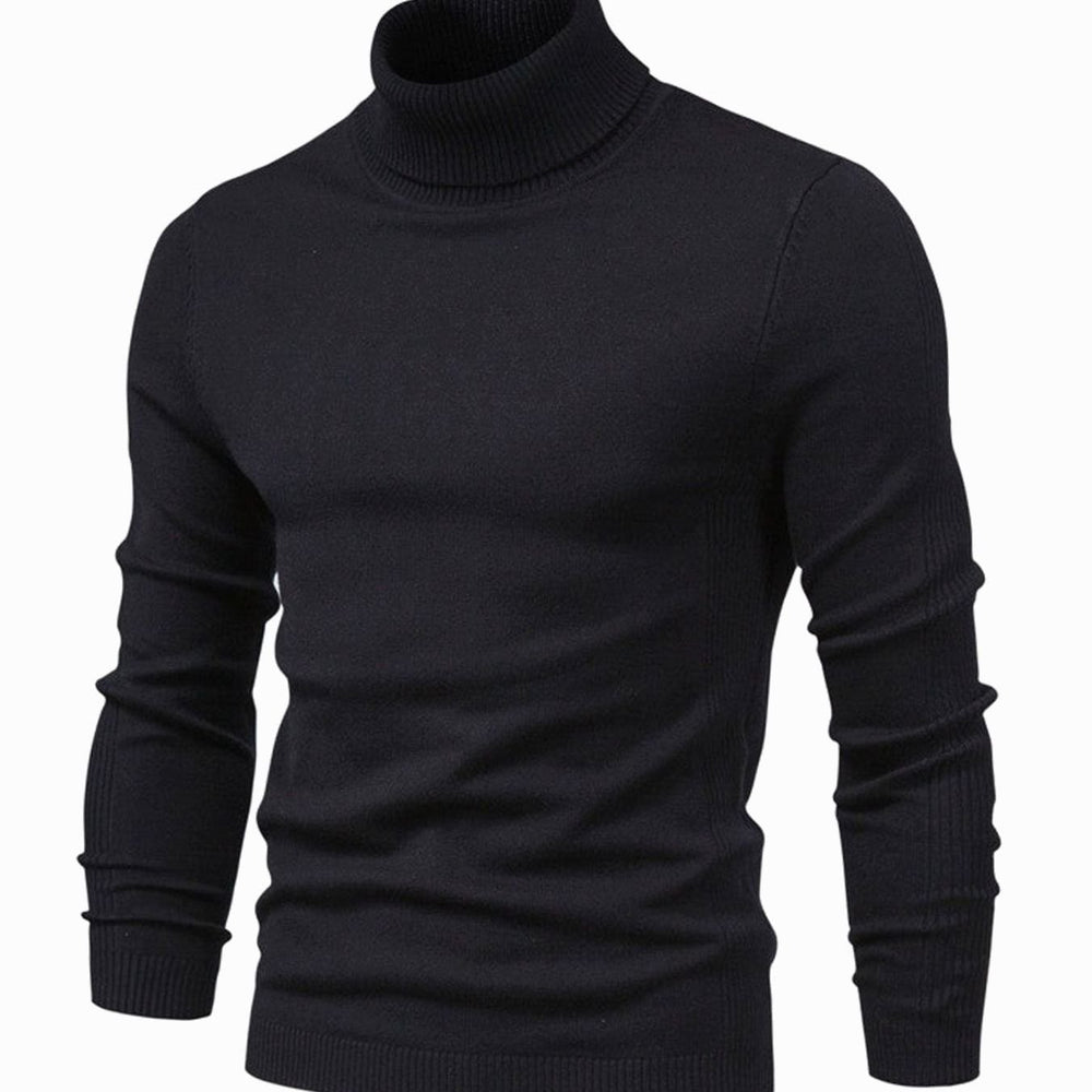 Men's Casual Turtleneck Slim-Fit Knit Sweater - Black