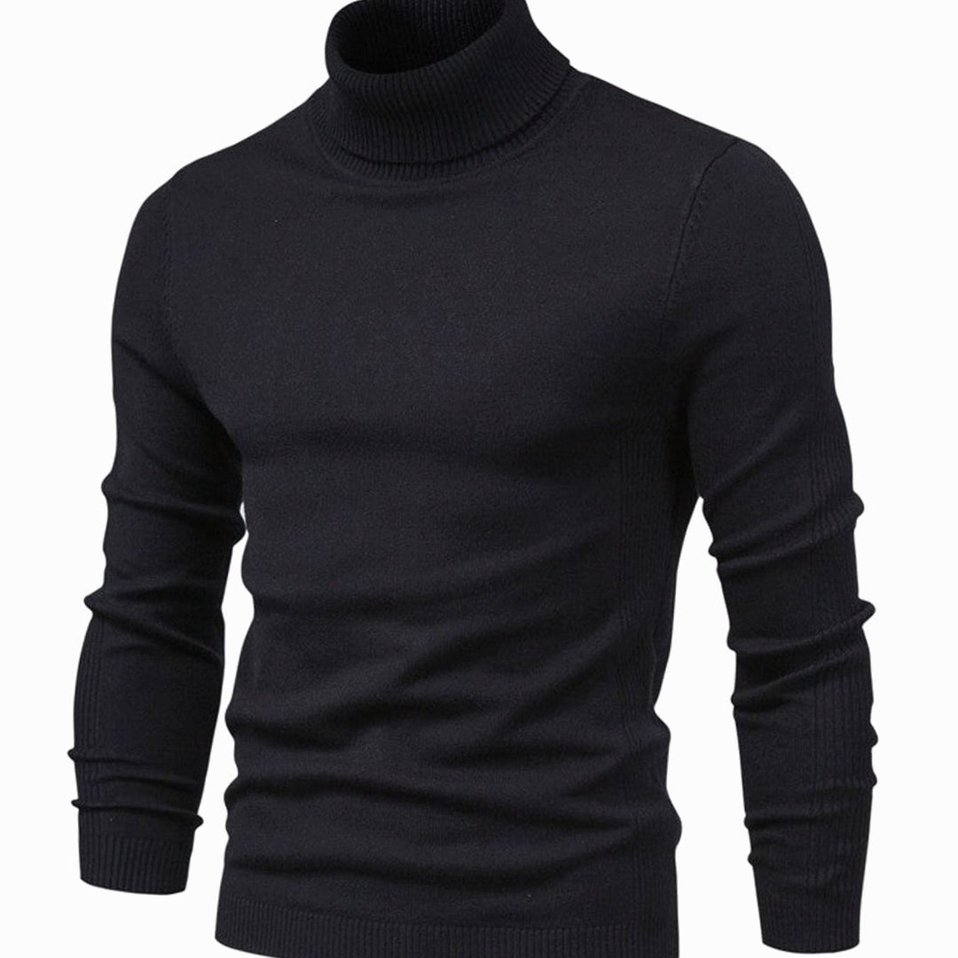 Men's Casual Turtleneck Slim-Fit Knit Sweater - Black