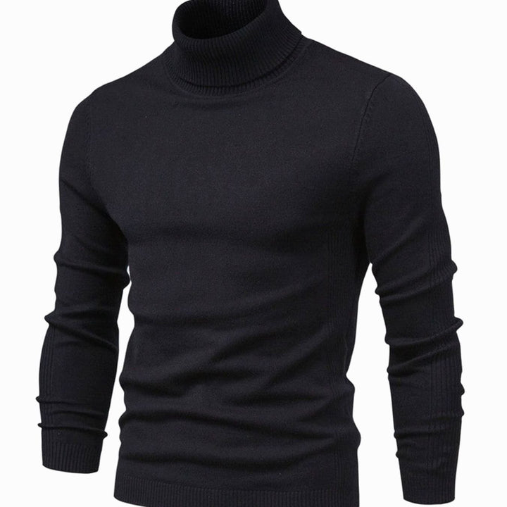 Men's Casual Turtleneck Slim-Fit Knit Sweater - Black