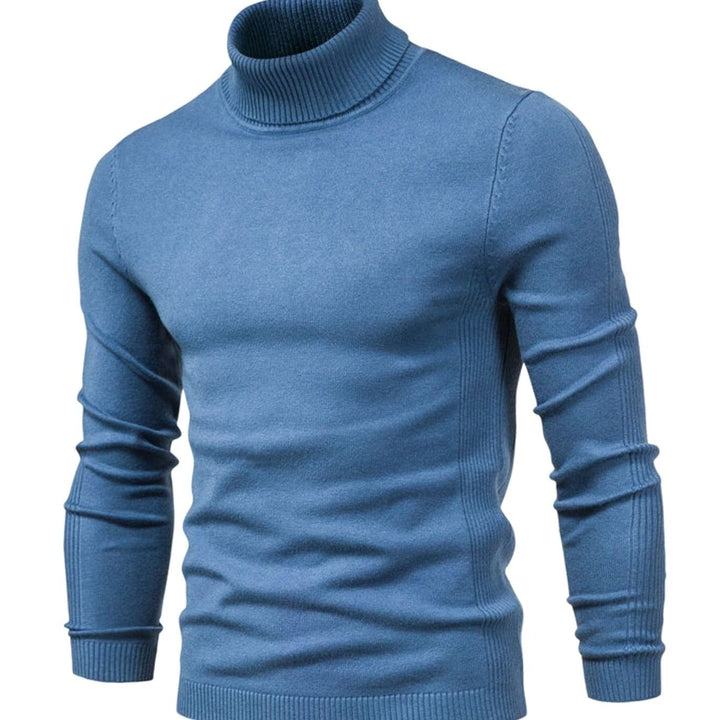 Men's Casual Turtleneck Slim-Fit Knit Sweater - Light Blue