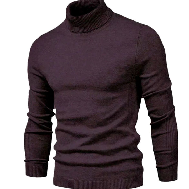 Men's Casual Turtleneck Slim-Fit Knit Sweater - Burgundy