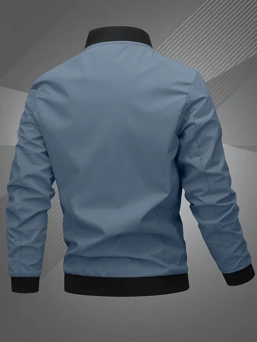 Men's Casual Zip-Up Polyester Bomber Jacket Baseball Collar