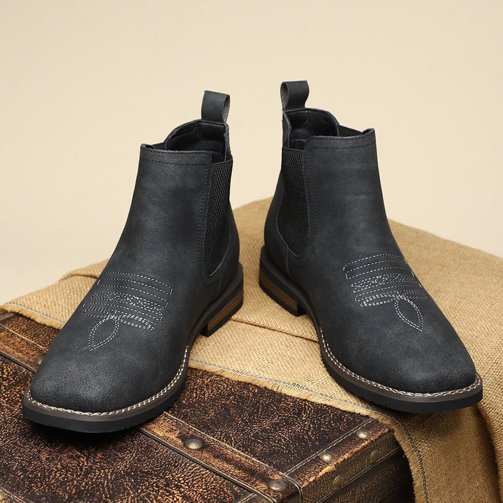 Men's Chelsea Slip-On Western-Stitch Ankle Boots - Midnight Black