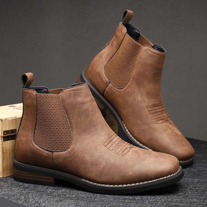 Men's Chelsea Slip-On Western-Stitch Ankle Boots - Chestnut Brown