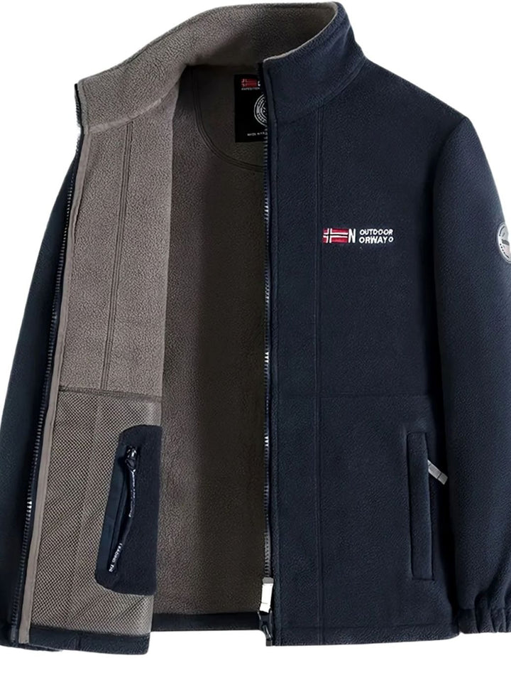 Men's Classic Full-Zip Mock Neck Outdoor Fleece Jacket - Navy