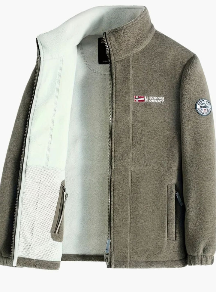 Men's Classic Full-Zip Mock Neck Outdoor Fleece Jacket - Beige