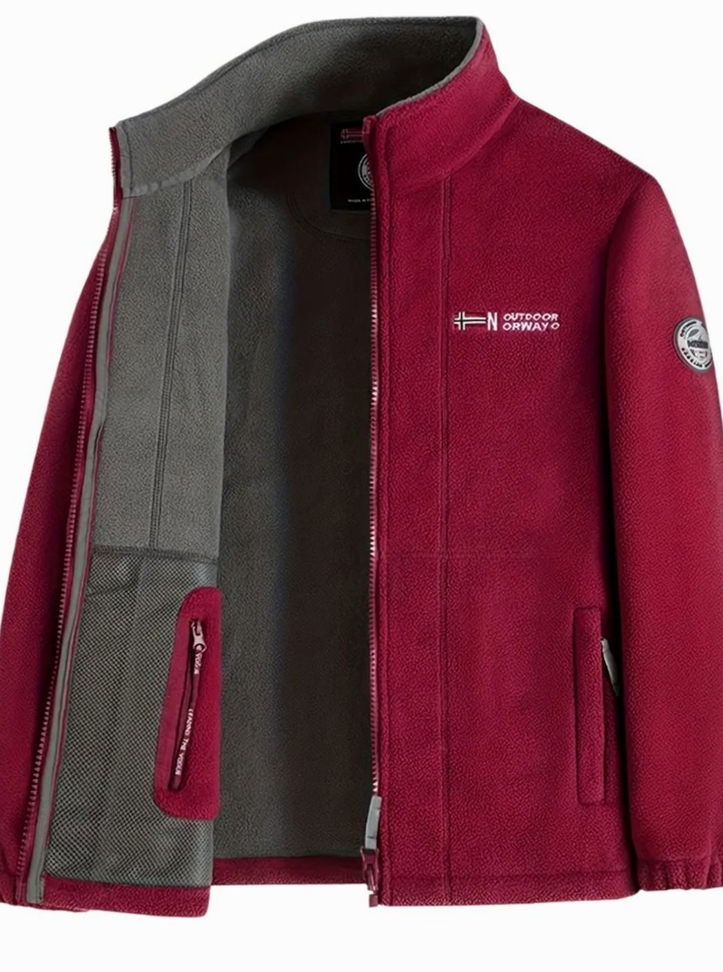 Men's Classic Full-Zip Mock Neck Outdoor Fleece Jacket - Red