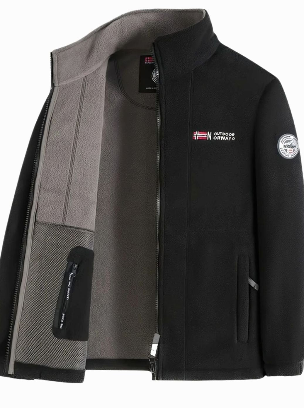 Men's Classic Full-Zip Mock Neck Outdoor Fleece Jacket - Black