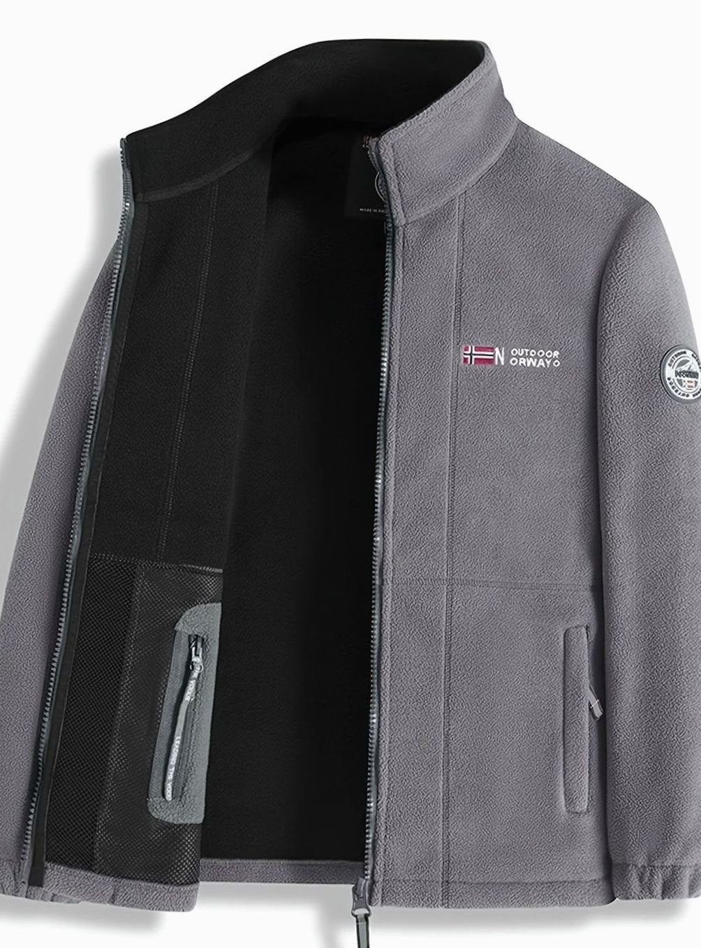Men's Classic Full-Zip Mock Neck Outdoor Fleece Jacket - Gray