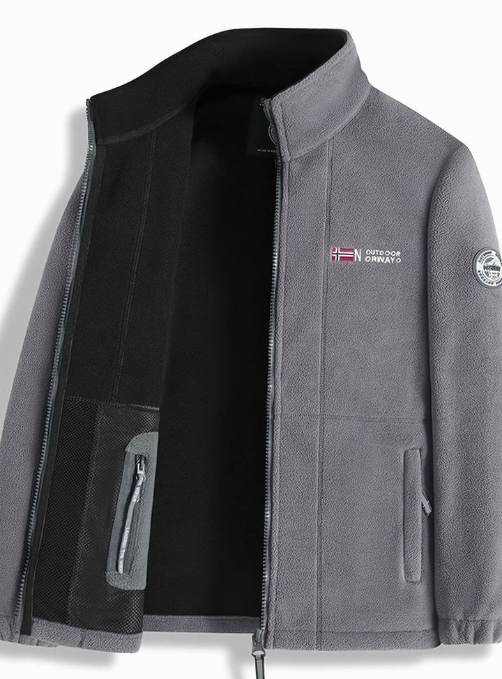 Men's Classic Full-Zip Mock Neck Outdoor Fleece Jacket - Gray