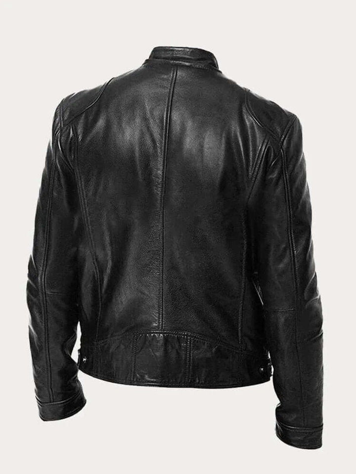 Men's Classic Slim-Fit Stand-Collar Biker Leather Jacket
