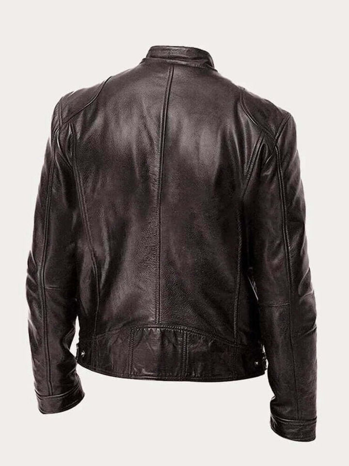 Men's Classic Slim-Fit Stand-Collar Biker Leather Jacket