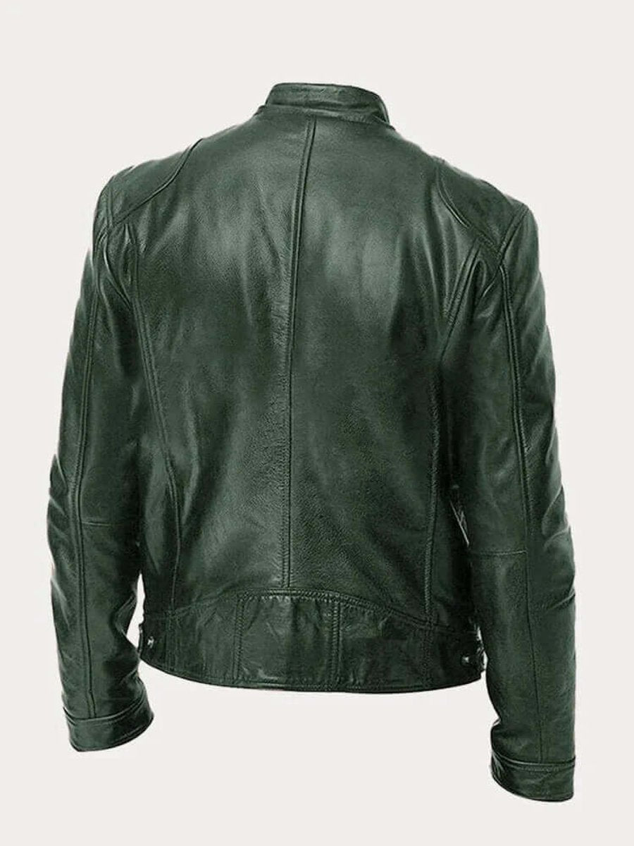 Men's Classic Slim-Fit Stand-Collar Biker Leather Jacket